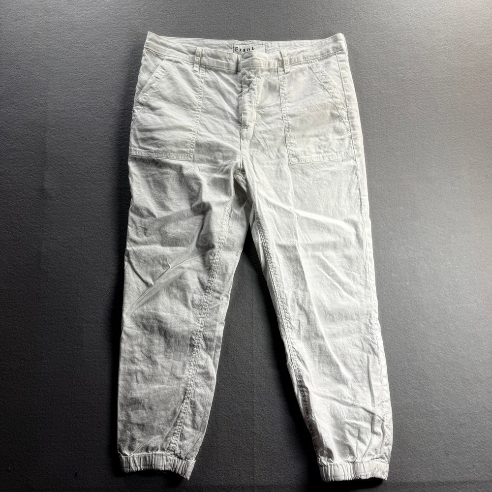 Frank & Eileen Jameson Joggers Women 12 White Cotton Linen 36x25